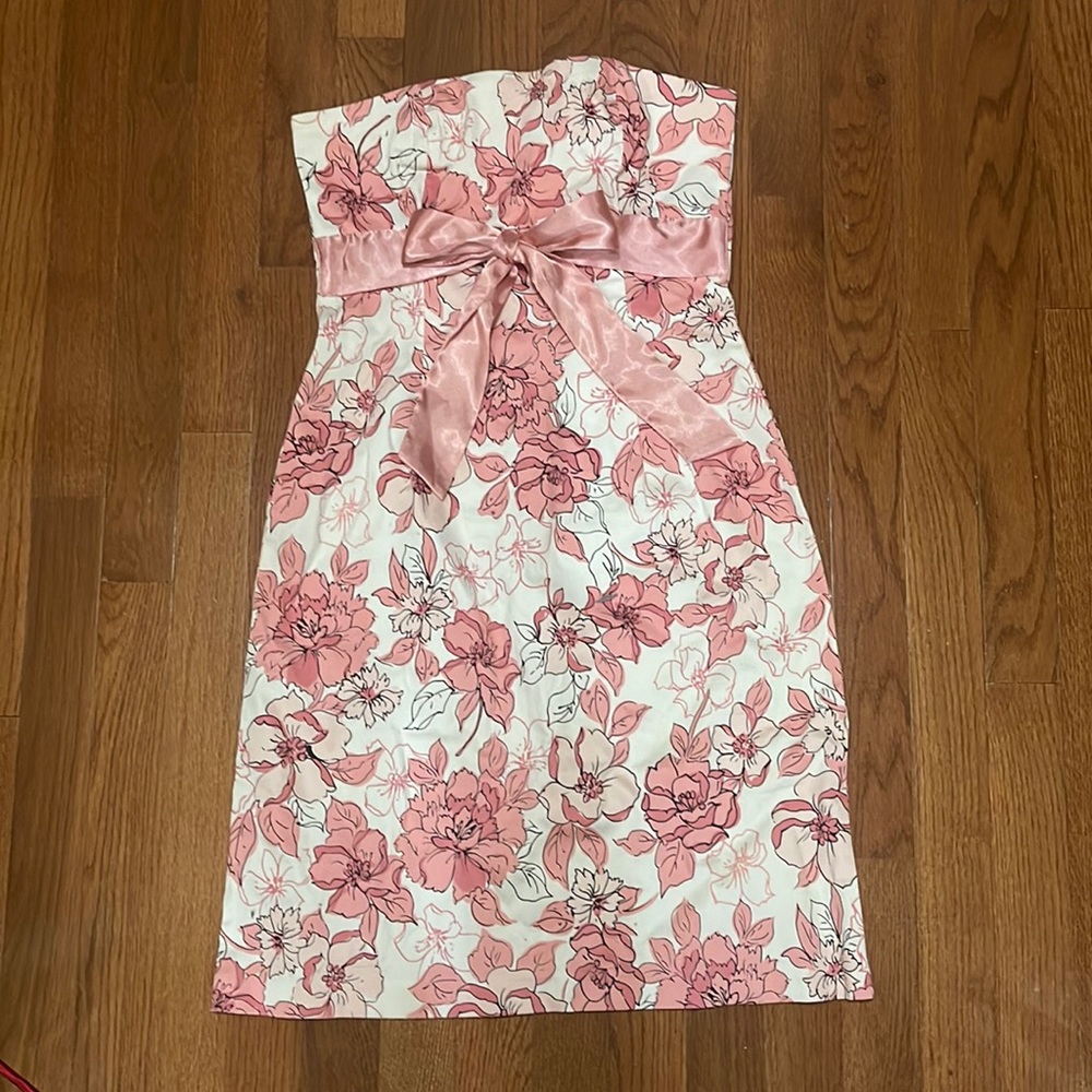 Sequin Hearts pink floral dress with pink ribbon strap